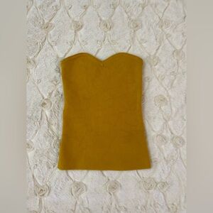 Guess Mustard Marbled Knit Top with Gorgeous Strapless Silhouette, Natural Fiber